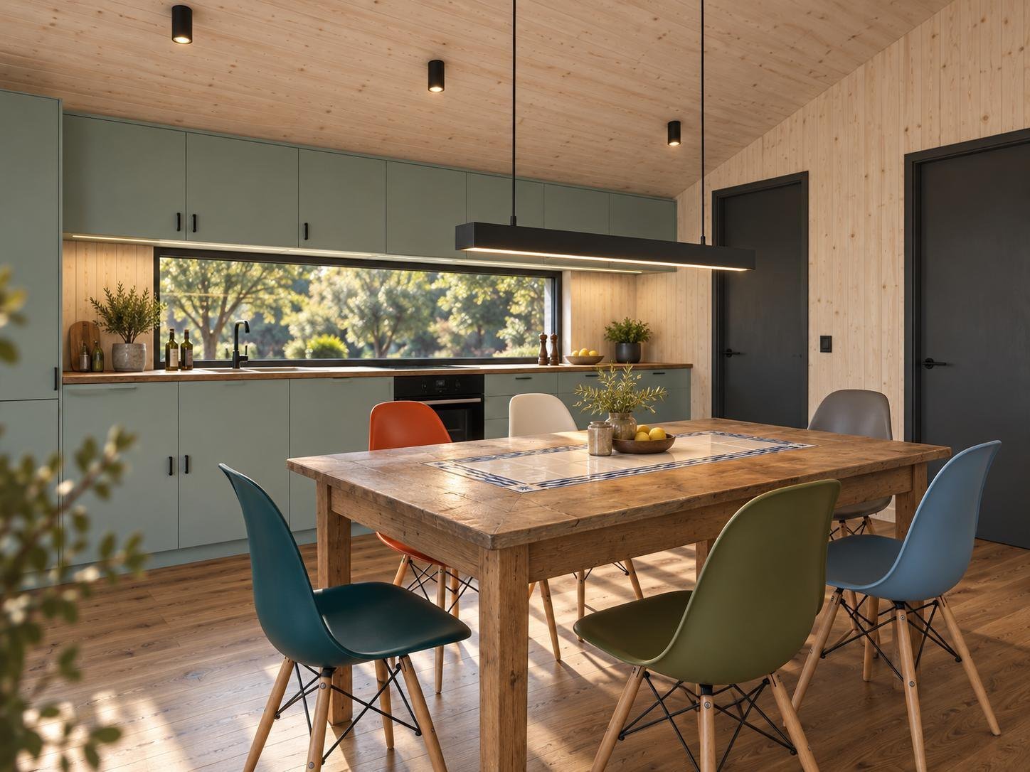 Visualisatie van de keuken met eethoek in Dansk Cottage
