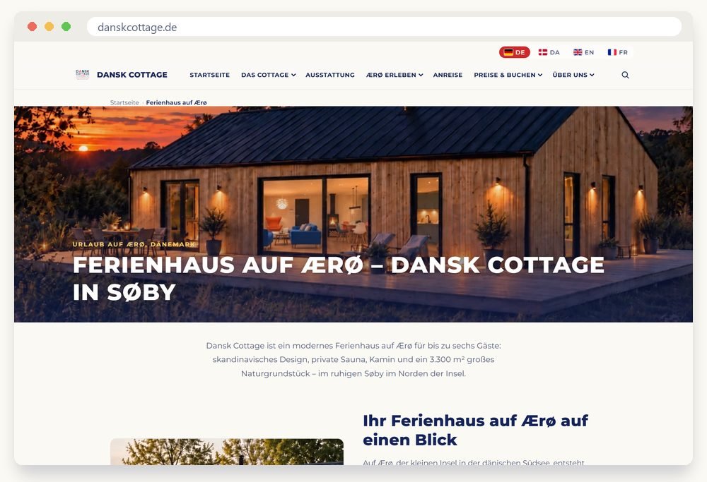 Screenshot of the website DanskCottage.de