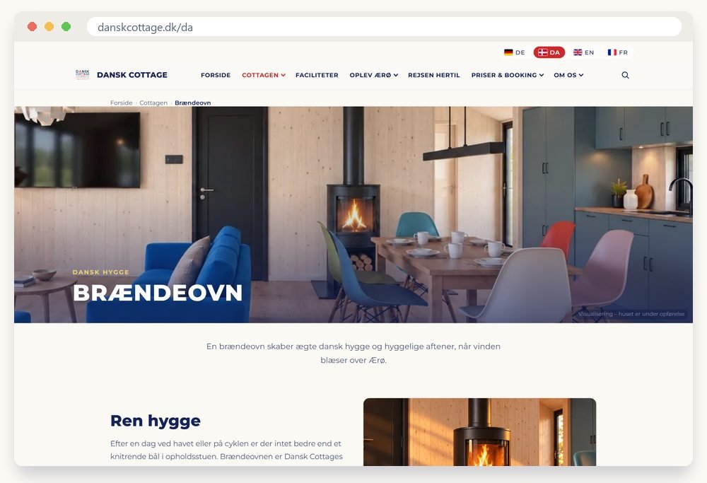 Screenshot of the website DanskCottage.dk